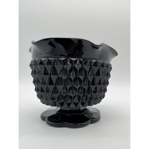Tiara Glass Diamond Point Cameo Blk Ruffled Edge Candlestick Holder‎ Pair